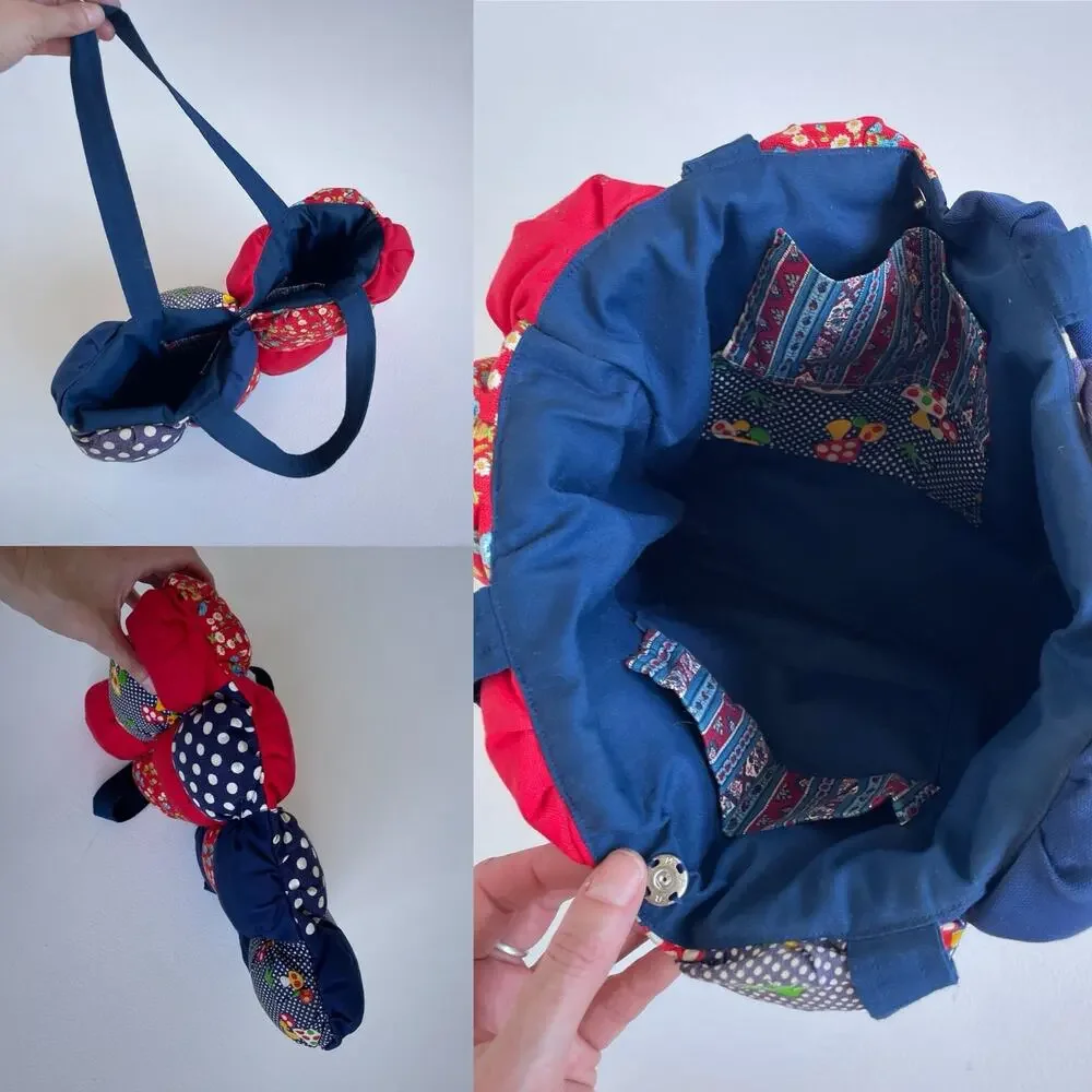 Vtg 70s Patchwork Cottagecore Bubble Bag Purse / Mushroom Polkadot Floral Unique